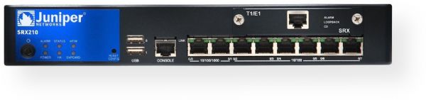 Juniper SRX220H2 Model SRX210 Services Gateway; 8 Gigabit Ethernet ports; 2 GB DDR memory; 100 to 240 VAC input / 60W, 12V DC output Power supply adapter; 28W Average power consumption; 1 Console port; 2 USB ports; 2 Mini-PIM slots; LEDs: Status, Alarm, HA, Power, Mini-PIMs, Port (TX/RX); 2 GB CompactFlash memory (SRX-220H2 SRX 220H2 SRX220H)