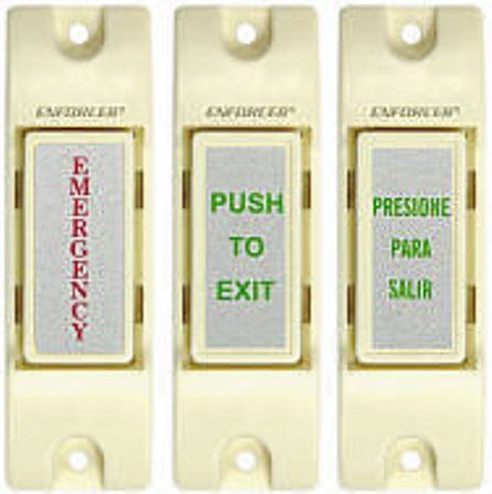 Seco-Larm SS-075C-PEQ ENFORCER Emergency & Push-To-Exit N.O./N.C. Button; N.O. or N.C. (selectable) momentary contact; Contact rated 1.0 Amp @ 12VDC; 3 labels included: choose between 