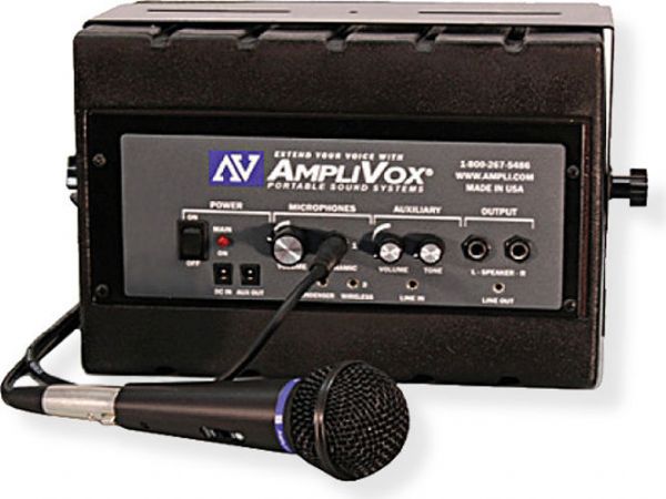 Amplivox SS1230 Mity Box Amplified Speaker with Wired Microphone; Built‐in 50 watt amplifier with wired handheld microphone; 6