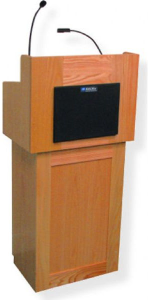 Amplivox SS3010 Oxford Lectern with Sound, Cherry; For audiences up to 2500 people; 50 watt multimedia stereo amplifier; Hot gooseneck dynamic mic; 2 built-in Jensen speakers; Versatile modular lectern; Four casters for easy transport (2 locking); Solid hardwood; Fully assembled; UPC 734680530174 (SS3010 SS3010CH SS3010-CH SS-3010-CH AMPLIVOXSS3010 AMPLIVOX-SS3010CH AMPLIVOX-SS3010-CH)