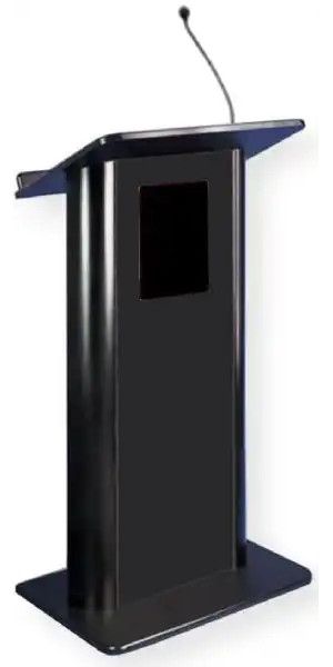 Amplivox SS3097 Flat Black Lectern with Sound System, Black with Black Anodized Aluminum; SS wired model includes S805A 50 Watt multimedia stereo amplifier; One built-in 6