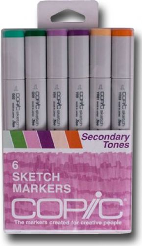 Copic SSECONDARY Sketch, 6-Color Second Tones Market Set; The most popular marker in the Copic line; Perfect for scrapbooking, professional illustration, fashion design, manga, and craft projects; Photocopy safe and guaranteed color consistency; The Super Brush nib acts like a paintbrush both in feel and color application; UPC COPICSSECONDARY (COPICSSECONDARY COPIC SSECONDARY COPIC-SSECONDARY)