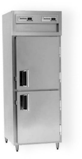 Delfield SSH1-SH Stainless Steel Solid Half Door Single Section Reach In Heated Holding Cabinet - Specification Line, 9 Amps, 60 Hertz, 1 Phase, 120/208-240 Voltage, 1,080 - 2,160 Watts, Full Height Cabinet Size, 24.96 cu. ft. Capacity, Stainless Steel Construction, Thermostatic Control, Solid Door, Shelves Interior Configuration, 2 Number of Doors, 1 Sections, Insulated, 6