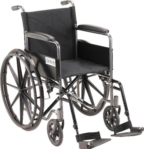 Drive Medical SSP118FA-SF Silver Sport 1 Wheelchair with Full Arms and Swing away Removable Footrest, 4 Number of Wheels, 12