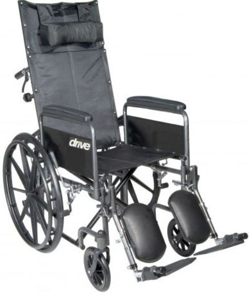 Drive Medical SSP20RBDDA Silver Sport Reclining Wheelchair with Elevating Leg Rests, Detachable Full Arms, 20