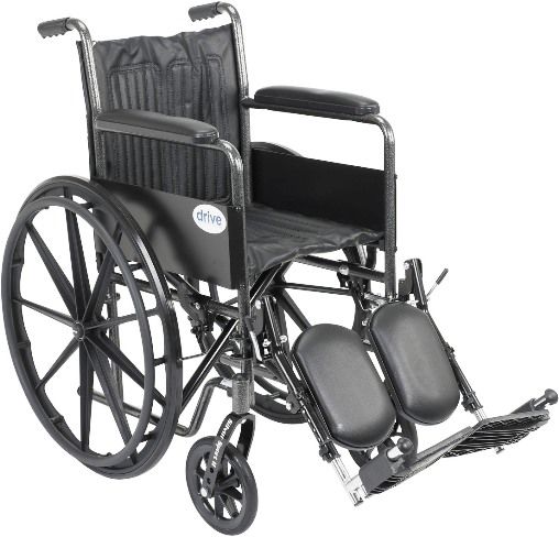 Drive Medical SSP218FA-ELR Silver Sport 2 Wheelchair, Non Removable Fixed Arms, Elevating Leg Rests, 4 Number of Wheels, 12.5