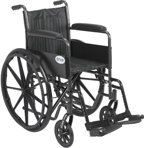 Drive Medical SSP218FA-SF Silver Sport 1 Wheelchair with Full Arms and Swing away Removable Footrest, 4 Number of Wheels, 12.5