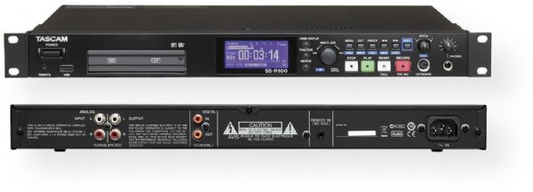 Tascam SS-R100 Single-Rackspace Solid State Recorder; Solid state recoding to any available Media (CF, SD/SDHC, USB Memory); PS/2 or USB keyboard connection for file name edit, transport control, edit and flash start; Multiple playback modes for situations requiring continuous, single, programmed and random playback; UPC 043774027491 (SSR100 SS R100 SSR-100)