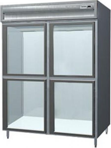 Delfield SSR2S-SLGH Stainless Steel Two Section Shallow Sliding Glass Half Door Reach In Refrigerator - Specification Line, 7 Amps, 60 Hertz, 1 Phase, 115 Volts, Doors Access, 37.96 cu. ft. Capacity, Top Mounted Compressor Location, All Stainless Steel Construction, Swing Door Style, Glass Door, 1/3 HP Horsepower, Freestanding Installation, 4 Number of Doors, 6 Number of Shelves, 2 Sections, 52