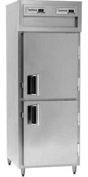 Delfield SSRPT1S-SH Stainless Steel One Section Solid Half Door Shallow Pass-Through Refrigerator - Specification Line, 7.8 Amps, 60 Hertz, 1 Phase, 115 Volts, 18.25 cu. ft. Capacity, Swing Door Style, Solid Door, 1/3 HP Horsepower, 2 Number of Doors, 3 Number of Shelves, 1 Sections, 6