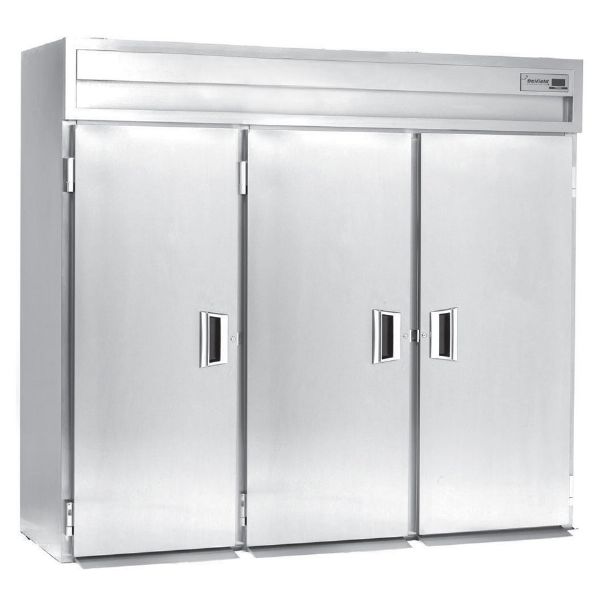 Delfield SSRRI3-S Stainless Steel Three Section Solid Door Roll In Refrigerator - Specification Line, 16 Amps, 60 Hertz, 1 Phase, 115 Volts, Doors Access, 113.28 cu. ft. Capacity, Swing Door, Solid Door, 1/2 HP Horsepower, 1 Number of Doors, 1 Rack Capacity, 1 Sections, 94
