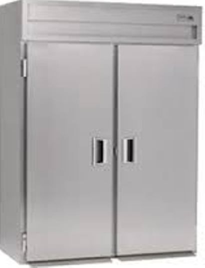 Delfield SSRRT2-S Stainless Steel Two Section Solid Door Roll Thru Refrigerator - Specification Line, 7.8 Amps, 60 Hertz, 1 Phase, 115 Volts, Doors Access, 79.74 cu. ft. Capacity, Top Mounted Compressor Location, All Stainless Steel Construction, Swing Door Style, Solid Door, 1/2 HP Horsepower, Freestanding Installation, 2 - 4 Number of Doors, 2 Sections, 62
