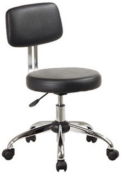 Office StarST245V Chrome Vinyl Stool with Back, Ideal for laboratories or medical offices, Pneumatic seat height, Dual wheel casters, 15.5W x 15.5D x 2.75T  Seat Size, 14.5W x 13D x 2T Back Size (ST-245V ST 245V)