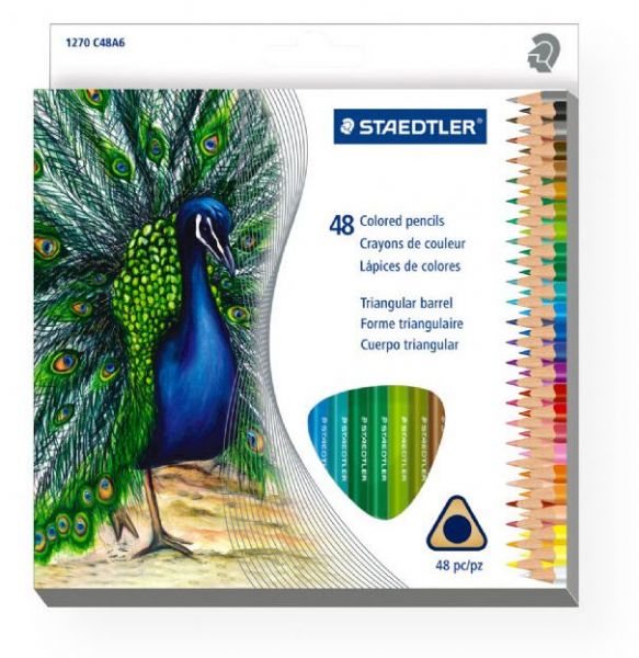 Staedtler 1270C48 Triangular Colored Pencils 48-Set; Easy to grip, ergonomic shape; Brilliant colors are soft and blendable; Easy to sharpen; Color core is 2.9 mm in diameter; AP certified in accordance with ASTM D-4236; 48-Set; Assorted colors; ; Shipping Weight 0.71 lb; Shipping Dimensions 0.75 x 7.5 x 8.00 in; UPC 031901950491 (STAEDTLER1270C48 STAEDTLER-1270C48 DRAWING)