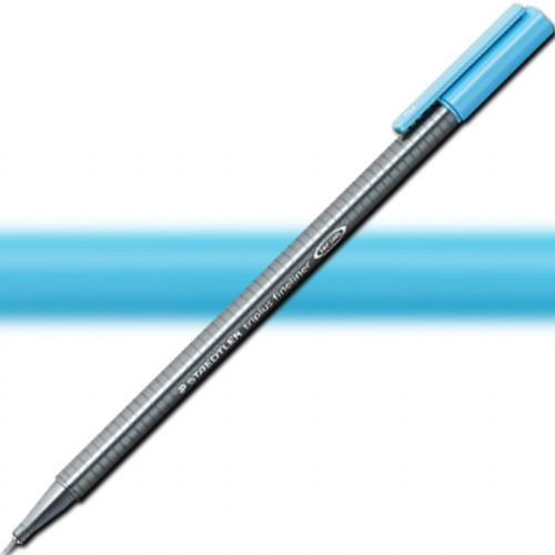 Staedtler 334-34 Triplus, Fineliner Pen, 0.3 mm Aqua Blue; Slim and lightweight with a 0.3mm superfine, metal-clad tip; Ergonomic, triangular-shaped barrel for fatigue-free writing; Dry-safe feature allows for several days of cap-off time without ink drying out; Acid-free; Dimensions 6.3