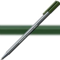 Staedtler 334-55 Triplus, Fineliner Pen, 0.3 mm Green Earth; Slim and lightweight with a 0.3mm superfine, metal-clad tip; Ergonomic, triangular-shaped barrel for fatigue-free writing; Dry-safe feature allows for several days of cap-off time without ink drying out; Acid-free; Dimensions 6.3" x 0.35" x 0.35"; Weight 0.1 lbs; EAN 4007817331149 (STAEDTLER33455 STAEDTLER 334-55 FINELINER ALVIN 0.3mm GREEN EARTH) 