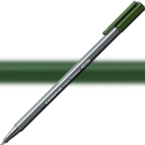 Staedtler 334-55 Triplus, Fineliner Pen, 0.3 mm Green Earth; Slim and lightweight with a 0.3mm superfine, metal-clad tip; Ergonomic, triangular-shaped barrel for fatigue-free writing; Dry-safe feature allows for several days of cap-off time without ink drying out; Acid-free; Dimensions 6.3