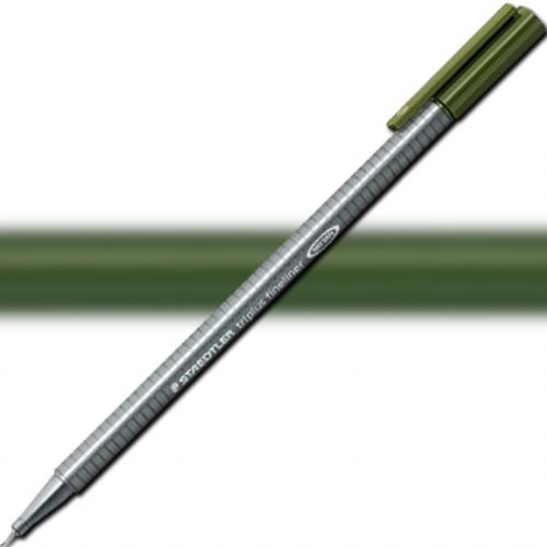 Staedtler 334-57 Triplus, Fineliner Pen, 0.3 mm Olive Green; Slim and lightweight with a 0.3mm superfine, metal-clad tip; Ergonomic, triangular-shaped barrel for fatigue-free writing; Dry-safe feature allows for several days of cap-off time without ink drying out; Acid-free; Dimensions 6.3