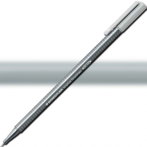 Staedtler 334-82 Triplus, Fineliner Pen, 0.3 mm Silver Grey; Slim and lightweight with a 0.3mm superfine, metal-clad tip; Ergonomic, triangular-shaped barrel for fatigue-free writing; Dry-safe feature allows for several days of cap-off time without ink drying out; Acid-free; Dimensions 6.3