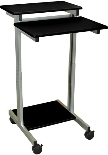 Luxor STANDUP-24-B Stand Up Presentation Station, Black; Ideal for use as a walkup station to enter data or fill out forms; Perfect companion for desktop, laptop or tablet computing; Mobile and adjustable to meet your everyday needs; Overall 24