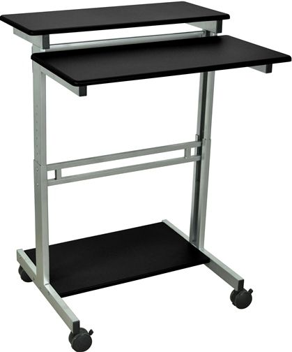 Luxor STANDUP-31.5-B Stand Up Presentation Station, Black; Two-tiered shelf design allows for maximum flexibility to organize your workspace. Perfect companion for desktop, laptop or tablet computing; Mobile and adjustable to meet your everyday needs; Overall 31.5
