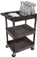 Luxor STC111H-B Tub Cart with Bottle Holder and 3 Shelves, Black; Made of high density polyethylene structural foam molded plastic shelves and legs that won't stain, scratch, dent or rust; Retaining lip around the back and sides of flat shelves; Includes four heavy duty 4" casters, two with brake; UPC 847210007043 (STC111HB STC111H STC-111H-B ST-C111H-B) 