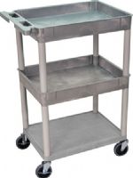 Luxor STC112-G Top/Middle Tub & Flat Bottom Shelf Cart, Gray; Made of high density polyethylene structural foam molded plastic shelves and legs that won't stain, scratch, dent or rust; Retaining lip around the back and sides of flat shelves; Includes four heavy duty 4" casters, two with brake; UPC 847210007197 (STC112G STC112 STC-112-G ST-C112-G) 