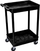 Luxor STC11-B Tub Cart with 2 Shelves, Black; Made of high density polyethylene structural foam molded plastic shelves and legs that won't stain, scratch, dent or rust; Retaining lip around the back and sides of flat shelves; Includes four heavy duty 4" casters, two with brake; Has a push handle molded into the top shelf; UPC 812552014028 (STC11B STC11 STC-11-B STC 11-B ST-C11-B) 
