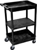 Luxor STC121-B Top/Bottom Tub & Flat Middle Shelf Cart, Black; Made of high density polyethylene structural foam molded plastic shelves and legs that won't stain, scratch, dent or rust; Retaining lip around the back and sides of flat shelves; Includes four heavy duty 4" casters, two with brake; UPC 847210007241 (STC121B STC121 STC-121-B ST-C121-B) 