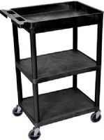 Luxor STC122-B Tub Top & Flat Middle/Bottom Shelf Cart, Black; Made of high density polyethylene structural foam molded plastic shelves and legs that won't stain, scratch, dent or rust; Retaining lip around the back and sides of flat shelves; Includes four heavy duty 4" casters, two with brake; UPC 847210007272 (STC122B STC122 STC-122-B ST-C122-B) 