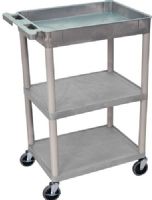 Luxor STC122-G Tub Top & Flat Middle/Bottom Shelf Cart, Gray; Made of high density polyethylene structural foam molded plastic shelves and legs that won't stain, scratch, dent or rust; Retaining lip around the back and sides of flat shelves; Includes four heavy duty 4" casters, two with brake; UPC 847210007289 (STC122G STC122 STC-122-G ST-C122-G) 