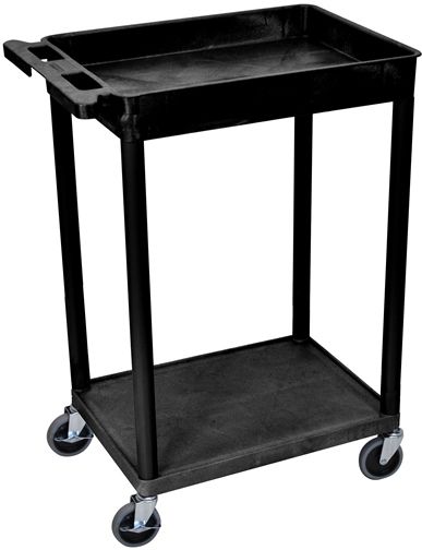 Luxor STC12-B Top Tub and Bottom Flat Shelf Cart, Black; Made of high density polyethylene structural foam molded plastic shelves and legs that won't stain, scratch, dent or rust; Retaining lip around the back and sides of flat shelves; Includes four heavy duty 4