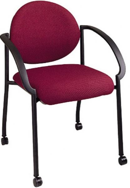 Office Star STC3440-74 Stack Chair with Casters and Arms, Trinket Cabernet, Thick Padded Seat and Back with Molded Foam, Stackable, Black Frame with Dual Wheel Carpet Casters, 19