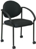 Office Star STC3440-80 Stack Chair with Casters and Arms, Trinket Midnight Black/Ebony, Thick Padded Seat and Back with Molded Foam, Stackable, Black Frame with Dual Wheel Carpet Casters, 19" W x 20" D x 2" T Seat Size, 18" W x 15.5" H x 2" T Back Size, 21.25" Arms Inside, 26" Arms to Floor Min, 19" Seat Height (STC344080 STC3440 80 STC-3440-80 STC-3440 STC 3440-80) 