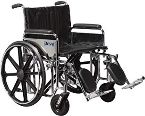 Drive Medical STD22DDA-ELR Sentra Extra Heavy Duty Wheelchair, Detachable Full Arms, Elevating Leg Rests, 22