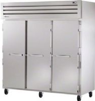 True STR3R-3S Solid Door Reach-In Refrigerator, 9.1 Amps, Top Compressor Location, 9' Cord Length in feet, Solid Door Type, 0.5 Horsepower, 60 Hz, 3 Number of Doors, 3 Number of Sections, Swing Opening Style, 1 Phase, Reach-In Refrigerator Type, 33°F - 38°F Temperature, 115 Voltage, 77.75" H x 77.75" W x 33.75" D (STR3R3S STR3R-3S STR3R 3S) 