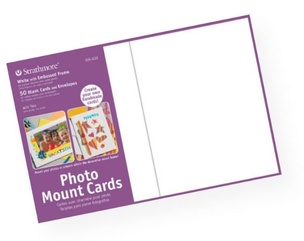 Strathmore 105-230 Photo Mount Cards 50-Pack White; Mount photos, artwork, or pictures to the front of these beautifully embossed cards; Included in each package are double-stick tabs for adhering up to a 4
