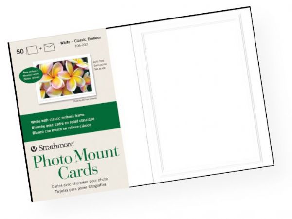 Strathmore 105-232 Embossed Photo Mount Cards 50-Pack; Classic embossed design on 80 lb cards for mounting photos or artwork; Double-stick tabs are included to mount up to a 4