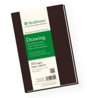 Strathmore 465-5 Series 400 Sewn Bound Recycled Drawing Art Journal 5.5" x 8.5"; Durable Smyth-sewn binding allows pages to lay flatter; Sophisticated look with lightly textured, matte cover in dark chocolate brown; Bright white drawing paper has a very good rating for graphite pencil, colored pencil, charcoal, and sketching stick; Also good for soft pastel, oil pastel, marker, and pen & ink; UPC 012017465055 (STRATHMORE4655 STRATHMORE-4655 400-SERIES-465-5 STRATHMORE/465/5 DRAWING ARTWORK) 