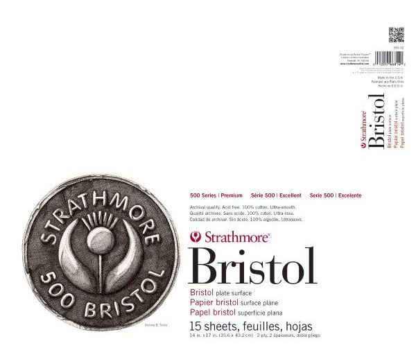 Strathmore 580-92 Series 500 2-Ply Plate Tape Bound Bristol Pad 14 x 17; Created in 1893, this 100% cotton bristol is an industry standard; Plate surface has an ultra-smooth finish that is unsurpassed for detailed work with technical pen, airbrush, and marker; UPC 012017668142 (STRATHMORE58092 STRATHMORE-58092 500-SERIES-580-92 STRATHMORE-58092 SKETCHING DRAWING)