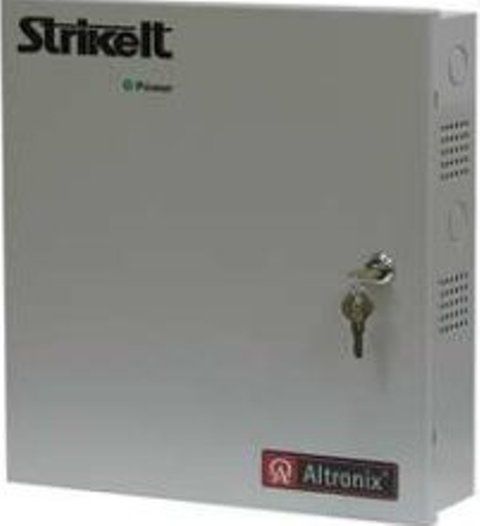 Altronix STRIKEIT1 Panic Device Power Controller Two 24VDC Lock Output, Offers a built-in charger for sealed lead acid or gel type batteries, Automatic switch over to stand-by battery when AC fails., Maximum charge current 0.3 amp, LK1 and LK2 adjusts the panic device release time for the lock outputs from 300ms to 30 sec, Red LED indicates when FACP disconnect is triggered (STRIKEIT1 STRIKE-IT1 STRIKE IT1)