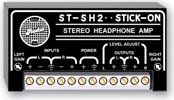RDL ST-SH2 Stick On Series Stereo Headphone Amplifier, Provision for external stereo level control, Balanced or unbalanced input, Bridge a line and feed headsets, Amplifier to drive high or low impedance headsets, Shipping Dimensions 2