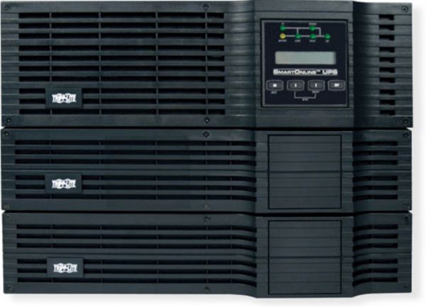Tripp Lite SU5000RT3U SmartOnline 208 and 120V 5kVA 3.5kW Double Conversion UPS; True online, double conversion UPS; 5000VA, 3500 watt output power capacity; 3U power module; Dual conversion UPS actively converts raw input from AC to DC; Accepts input voltages between 156 and 276; Intelligent battery management; Compatible with Tripp Lite UPS; UPC 037332123534; Dimensions 2.70