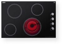 Summit Appliance CR4B30MB 30" Wide 4-Burner Radiant Cooktop, Black; 208-240V Operation; Designed to Fit Common 29.5" x 19.62" Counter Cutouts; Dual Cooking Zone; Residual Heat Indicator Light; Push-to-turn Knobs; EuroKera Glass Surface; 2 Standard 1200W Burners, Large 1800W Burner, and Extra Large 2500W Burner; UPC: 761101077536; Dimensions (HxWxD): 2.13" x 30.25" x 20.5"; Weight: 28 lbs (SUMMITAPPLIANCECR4B30MB SUMMIT-APPLIANCE-CR4B30MB SUMMITAPPLIANCE-CR4B30MB SUMMITCR4B30MB CR4B30MB) 