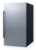 Summit Appliance FF195 Shallow Depth Built-In All-Refrigerator for Small-spaced, Stainless Steel Door, Black Cabinet; 17.25" shallow depth; Energy Star certified; Commercially approved; Automatic defrost; Factory installed lock; Stainless steel handle; Three adjustable shelves; Two door racks; LED lighting; Dimensions 33.0" H x 19.0" W x 17.25" D; Weight 70 lbs; UPC 761101065434 (SUMMITFF195 SUMMIT-FF195 FF-195 FF195-SS FF/195) 