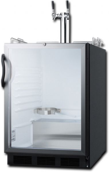 Summit Appliance SBC56GBIADA Built-In Undercounter ADA Height Commercially Listed Dual Tap Beer Dispenser With Glass Door44, Lock And Black Cabinet; ADA compliant height, sized at 32