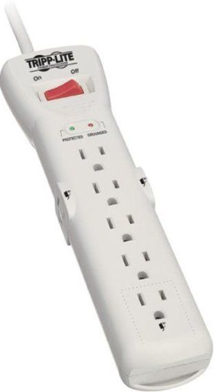 Tripp Lite SUPER7 Voltage compatibility 120 VAC, 7-Outlet Surge Suppressor 1200 Joules, 2350 joules protection, Built-in type F coax jacks prevent surges, Handles up to 54,500A spikes, Frequency compatibility 50/60 Hz, Output volt amp capacity 15 amps, Output watt capacity 1800 watts (SUPER-7 SUPER 7 Tripplite) 