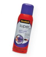 3M SUPER77-16 Scotch-Super 77 Spray Adhesive 10.75 oz; Provides high coverage with a fast, aggressive tack; Delivers versatility by securely bonding many lightweight materials; Gives a low soak-in for long lasting bonds; Has a long bonding range; Use on paper, foil, fabric, wreaths, models, cardboard, lightweight wood, foam, decorations, and silk flower arrangements; 10.75 oz; UPC 212008585360 (3MSUPER7716 3M-SUPER7716 SCOTCH-SUPER-77-SUPER77-16 3M/SUPER77/16 SUPER7716 ADHESIVE) 