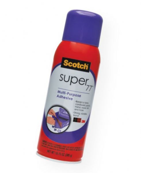 3M SUPER77-16 Scotch-Super 77 Spray Adhesive 10.75 oz; Provides high coverage with a fast, aggressive tack; Delivers versatility by securely bonding many lightweight materials; Gives a low soak-in for long lasting bonds; Has a long bonding range; Use on paper, foil, fabric, wreaths, models, cardboard, lightweight wood, foam, decorations, and silk flower arrangements; 10.75 oz; UPC 212008585360 (3MSUPER7716 3M-SUPER7716 SCOTCH-SUPER-77-SUPER77-16 3M/SUPER77/16 SUPER7716 ADHESIVE)