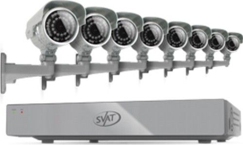 SVAT Electronics 11025 Eight Channel Smart Security DVR with 8 Ultra Hi-Res Outdoor 100ft Night Vision Cameras with IR Cut Filter 500GB HDD & Smartphone Compatibility, Linux Operating System, H.264 Video Compression, G.711 Audio Compression, 2 USB Ports, Pre Recording Max 10 seconds, Post Recording Max 5 minutes, UPC 871363020659 (SVAT11025 11-025 110-25)